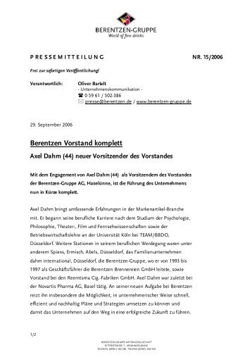 Berentzen Vorstand komplett Axel Dahm (44) - Berentzen-Gruppe