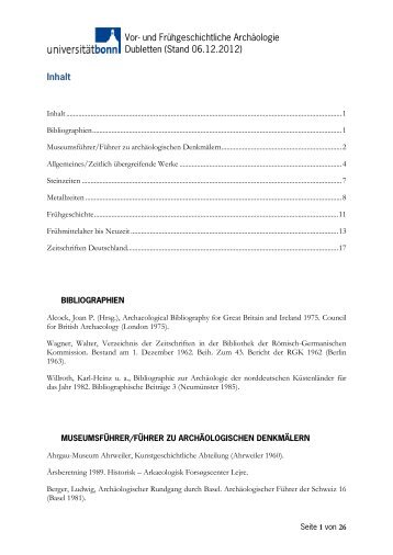 Dublettenliste (Stand 12-2012), PDF - Vor- und Frühgeschichtliche ...