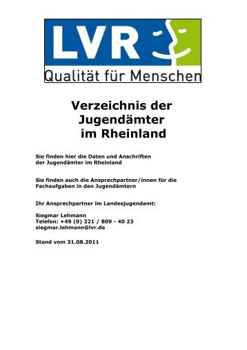 Verzeichnis der Jugendämter im Rheinland