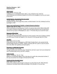 Reading Olympics – 2011 Elementary list Abel's island Steig ...