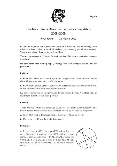 The Niels Henrik Abels mathematics competition 2008–2009
