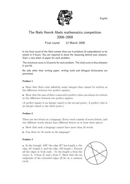 The Niels Henrik Abels mathematics competition 2008–2009