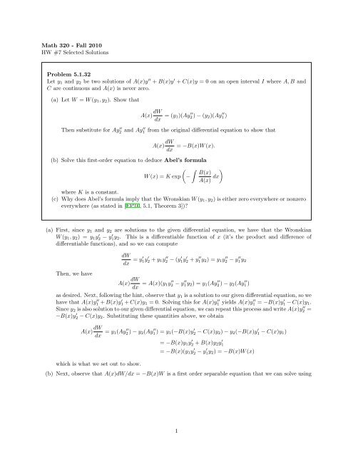 Math 320 - Fall 2010 HW #7 Selected Solutions Problem 5.1.32 Let ...