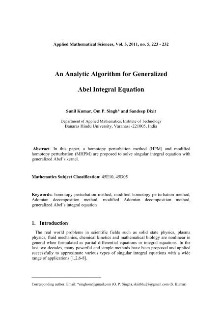 An Analytic Algorithm for Generalized Abel Integral Equation