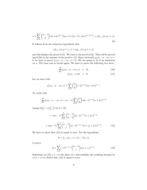 Abel's binomial theorem The following was assigned as homework ...