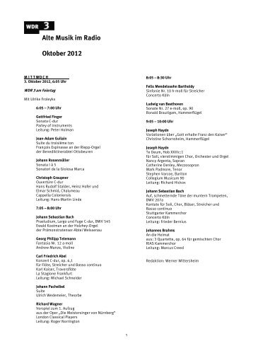 Alte Musik Veranstaltungen Oktober – November 2012