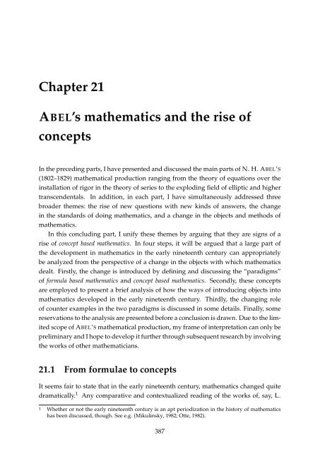 RePoSS #11: The Mathematics of Niels Henrik Abel: Continuation ...