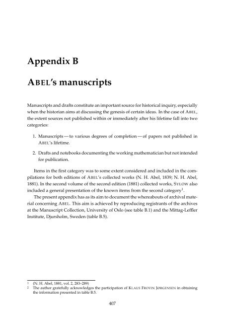 RePoSS #11: The Mathematics of Niels Henrik Abel: Continuation ...