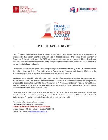 Winners of the 2012 Franco-British Business Awards - ccfgb