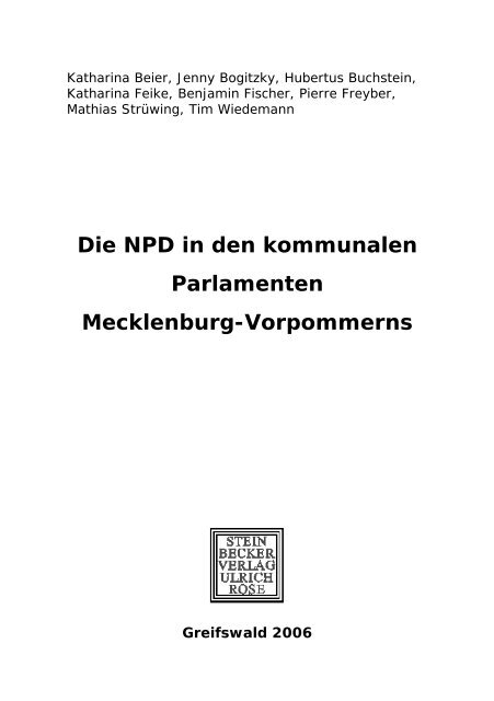 Die NPD in den kommunalen Parlamenten Mecklenburg ...