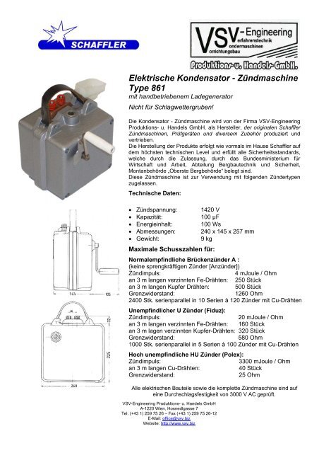 Elektrische Kondensator - Zündmaschine Type 861 - VSV ...