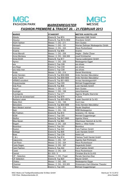 Markenverzeichnis - MGC Fashion Park