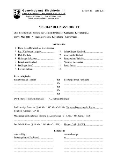 VERHANDLUNGSSCHRIFT - Gemeinde Kirchheim im Innkreis