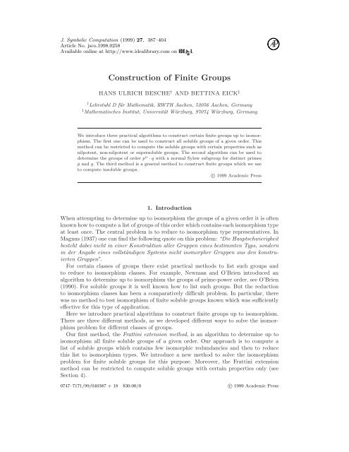 Construction of Finite Groups