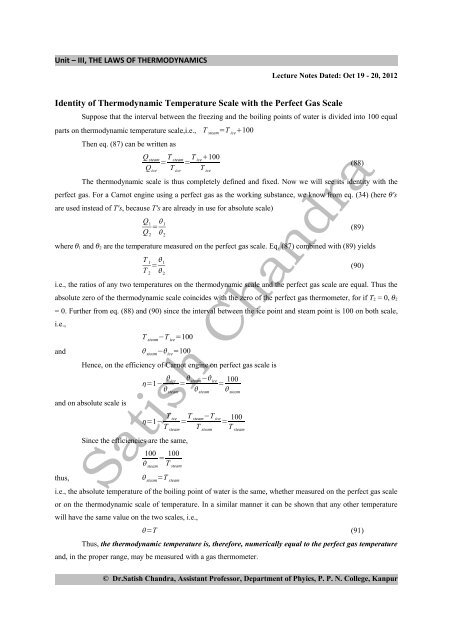 Identity of Thermodynamic Temperature Scale with the Perfect Gas ...
