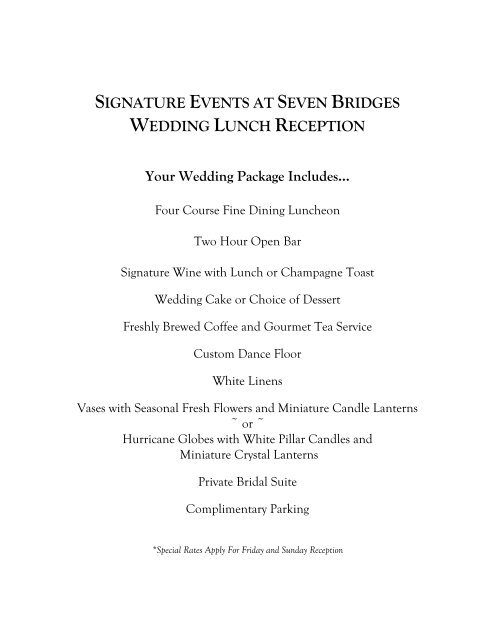 signature events at seven bridges wedding lunch reception menu ...