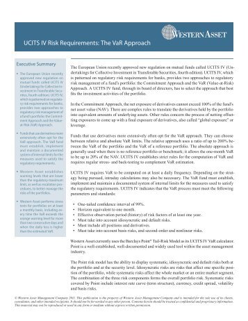 UCITS IV Risk Requirements: The VaR Approach - Western Asset