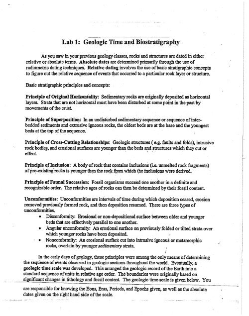 Lab 1: Geologic Time and Biostratigraphy