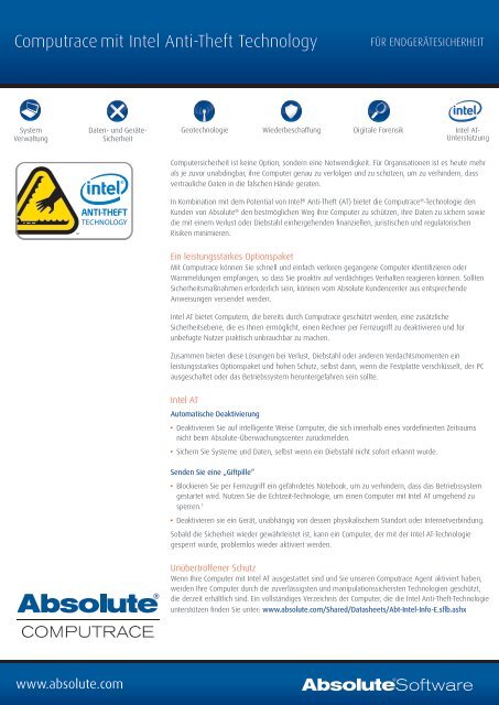 Computrace with Intel Anti-Theft Technology - Absolute Software