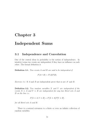Chapter 3 Independent Sums 3.1 Independence and Convolution