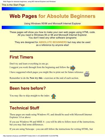 Web Pages for absolute beginners, using MS Internet Explorer and ...