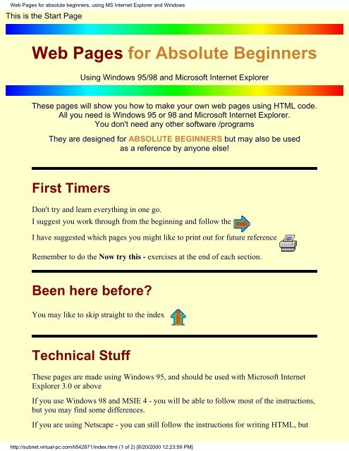 Web Pages for absolute beginners, using MS Internet Explorer and ...