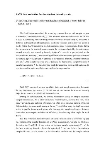 SAXS data reduction for the absolute intensity scale