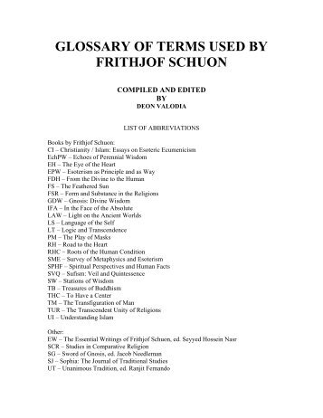 glossary of terms used by frithjof schuon - Sophia Perennis