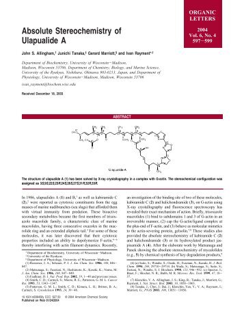Absolute Stereochemistry of Ulapualide A - Biochemistry - University ...
