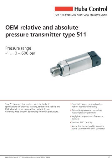 OEM relative and absolute pressure transmitter type ... - Huba Control