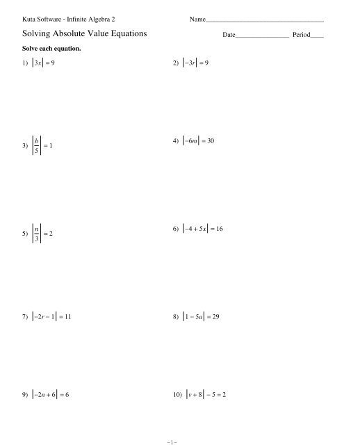 Solving Absolute Value Equations - Kuta Software