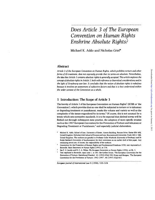 Does Article 3 of The European Convention on Human Rights ...