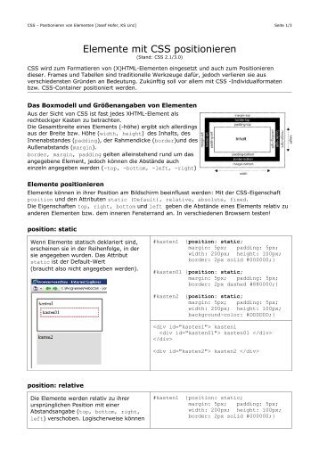 Elemente Positionieren mit CSS [PDF | 202KB]