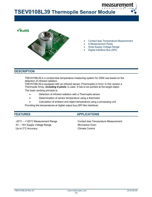 TSEV0108L39 Thermopile Sensor Module