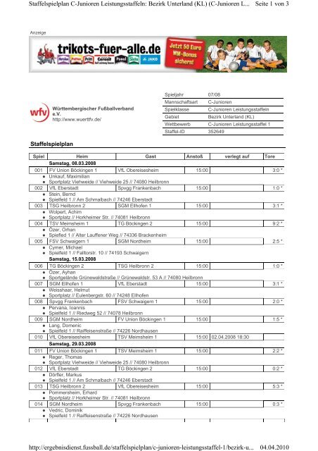 Seite 1 von 3 Staffelspielplan C-Junioren Leistungsstaffeln: Bezirk ...