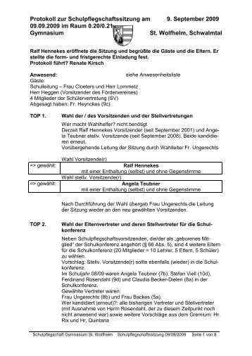 Protokoll der Schulpflegschaftssitzung vom 09.09.2009