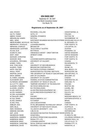 2007-09-28 ION GNSS 2007 Attendee List - The Institute of Navigation