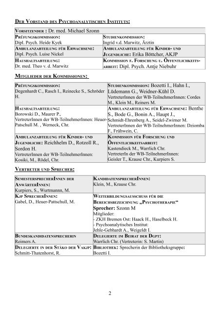 Sommersemester 2010 - Psychoanalytisches Institut Bremen eV