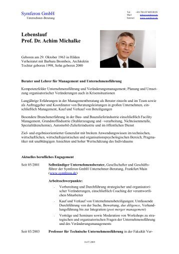 Lebenslauf Prof. Dr. Achim Michalke - Symferon GmbH