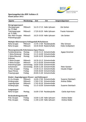 Gesundheits-Sportangebote - BSV Achim