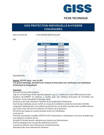 fiche technique giss protection individuelle & hygiene ... - Orexad.com