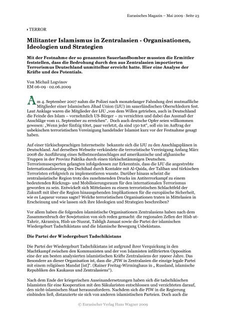 Organisationen, Ideologien und Strategien - Eurasisches Magazin