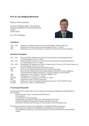 Prof. Dr.-Ing. Wolfgang Marquardt - Aachener Verfahrenstechnik