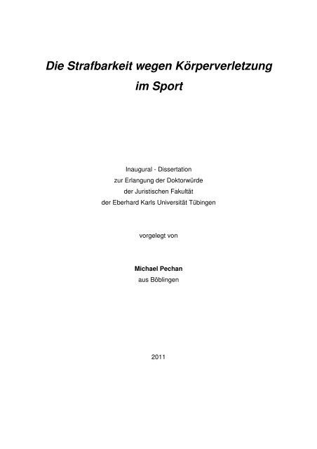 Die Strafbarkeit Wegen Korperverletzung Im Sport Tobias Lib