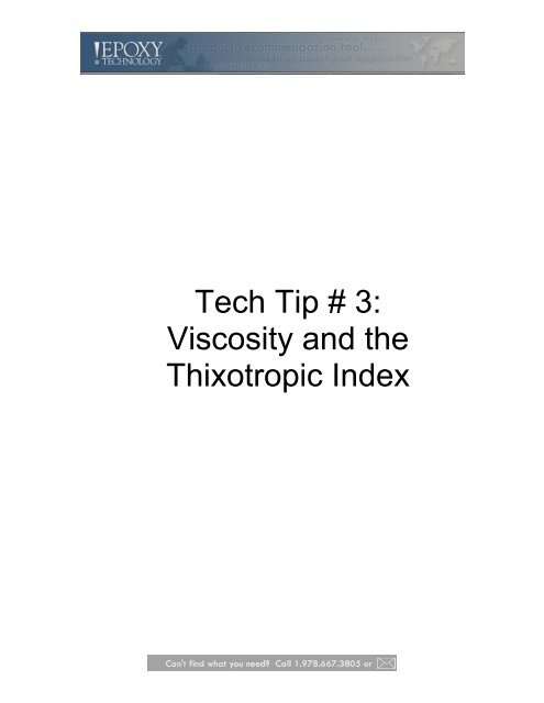 Tech Tip # 3: Viscosity and the Thixotropic Index
