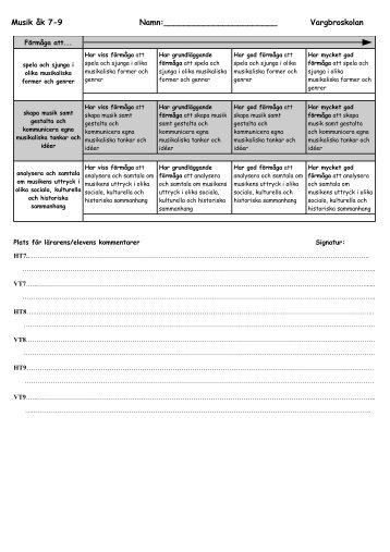 Musik åk 7-9 Namn: Vargbroskolan