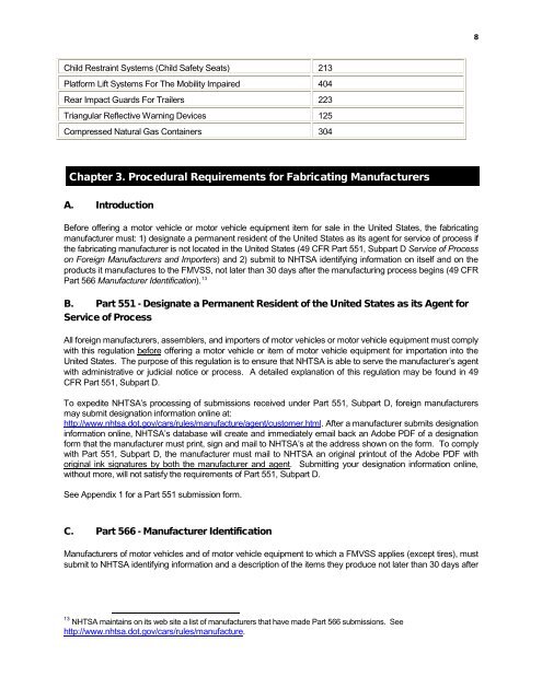 Outline for New Manufacturer Information - NHTSA