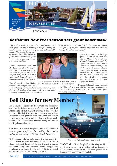 Bell Rings for new Member - Newcastle Cruising Yacht Club