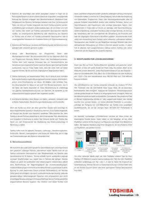 eingeschränkte garantie für toshiba produkte