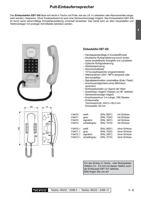 Pult-Einbaufernsprecher